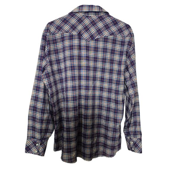 Vintage Wrangler Pearl Snap Long Sleeve Western Button Down Shirt Blue Tan Red L - Picture 2 of 7